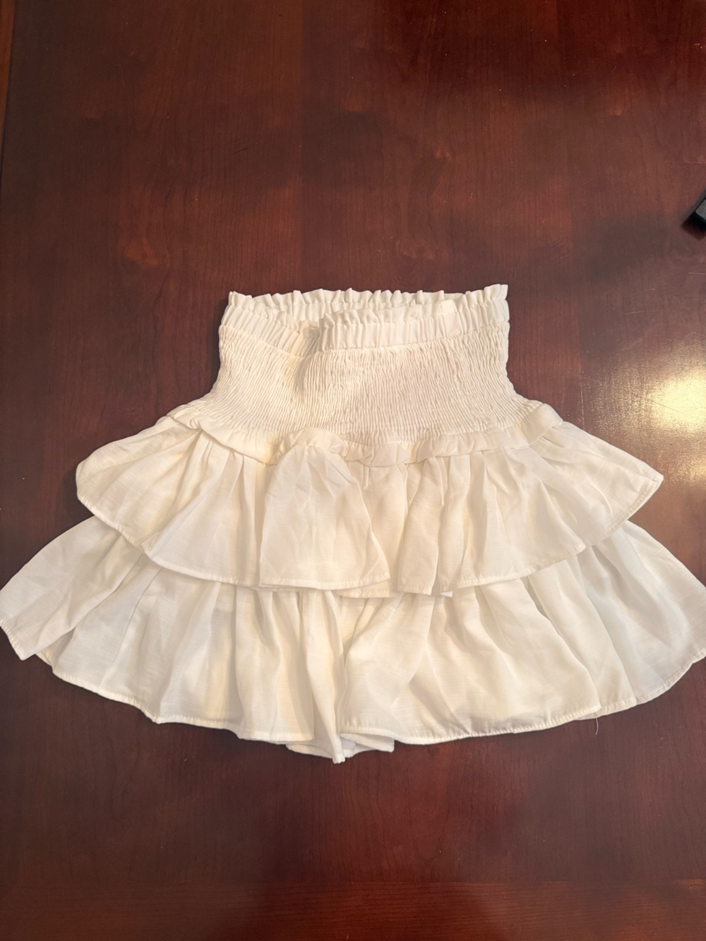 Hello Molly White Smocked Ruffle Mini Skirt